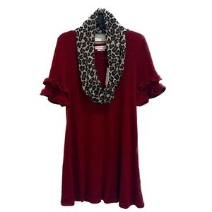 Girls Burgundy Dress with Leopard Scarf, Size 14 - New with Tags